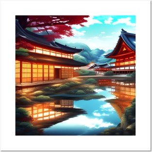 Beaux Animes Art Fantasy Japanese Anime Village by the river Design Posters and Art